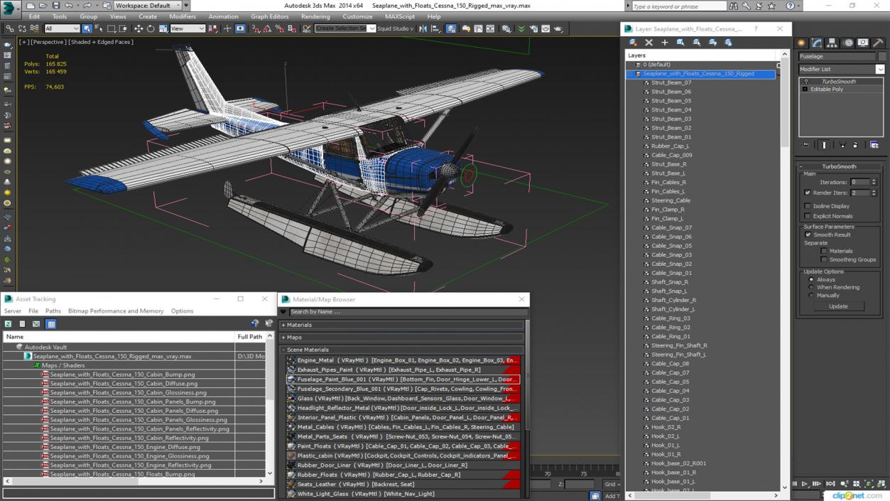 Seaplane with Floats Cessna 150 Rigged for Cinema 4D 3D