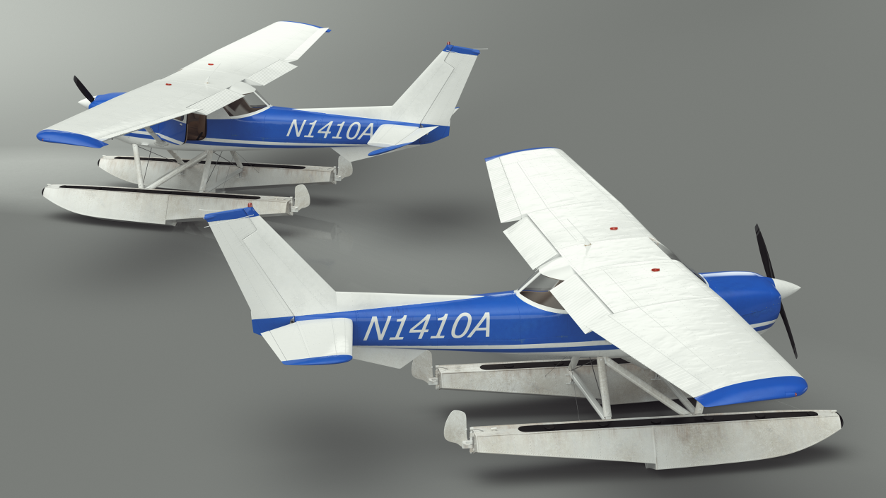 Seaplane with Floats Cessna 150 Rigged for Cinema 4D 3D