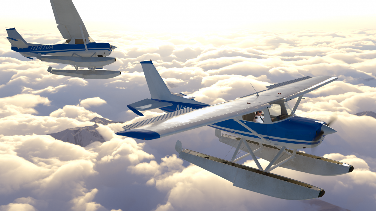 Seaplane with Floats Cessna 150 Rigged for Cinema 4D 3D