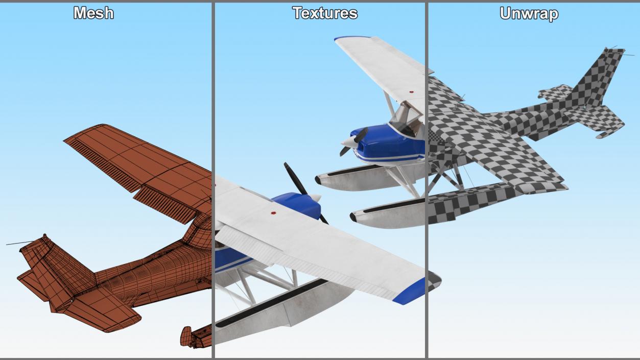 Seaplane with Floats Cessna 150 Rigged for Cinema 4D 3D