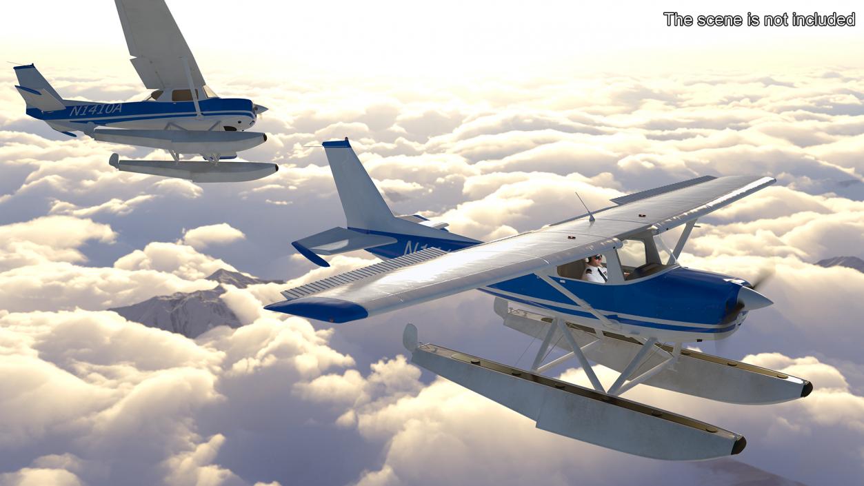 Seaplane with Floats Cessna 150 Rigged for Cinema 4D 3D