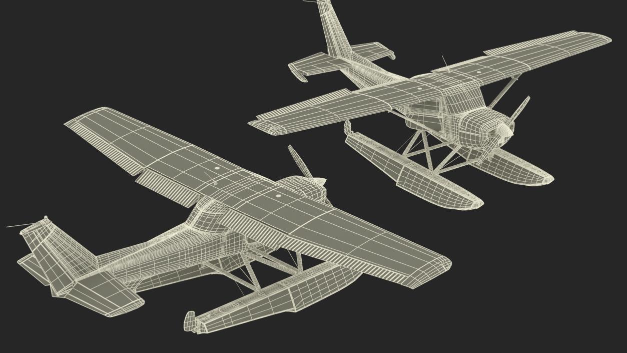 Seaplane with Floats Cessna 150 Rigged for Cinema 4D 3D