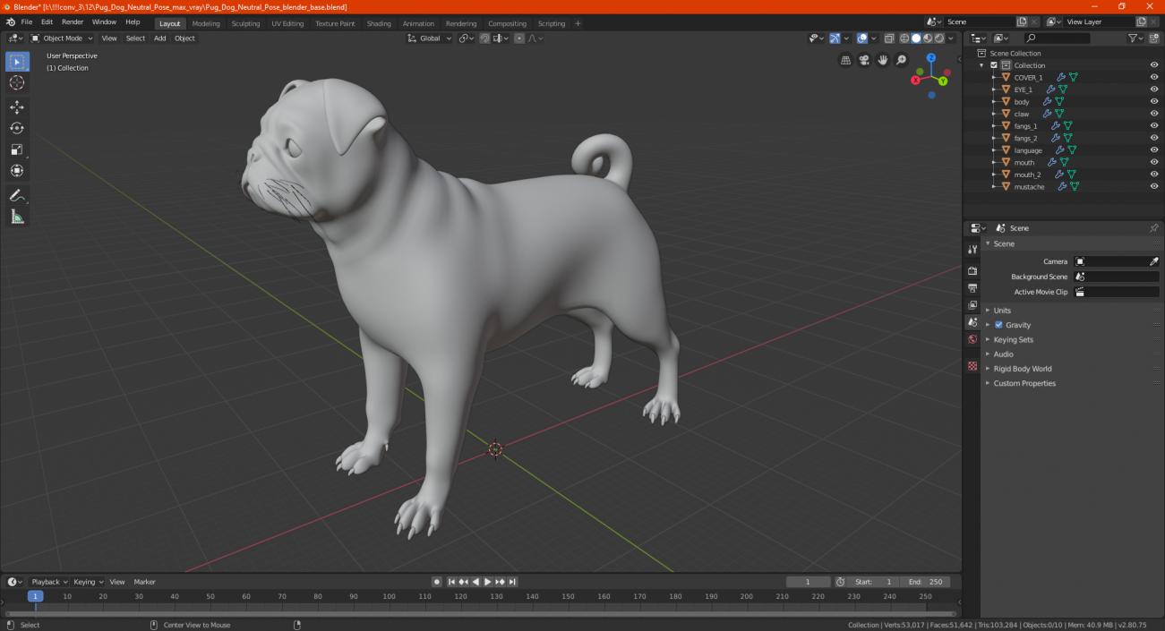 3D model Pug Dog Neutral Pose