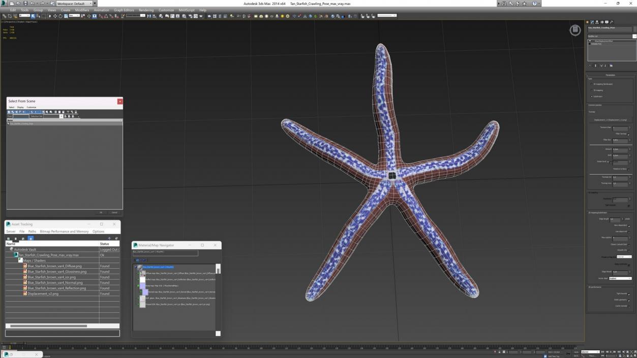 3D Tan Starfish Crawling Pose