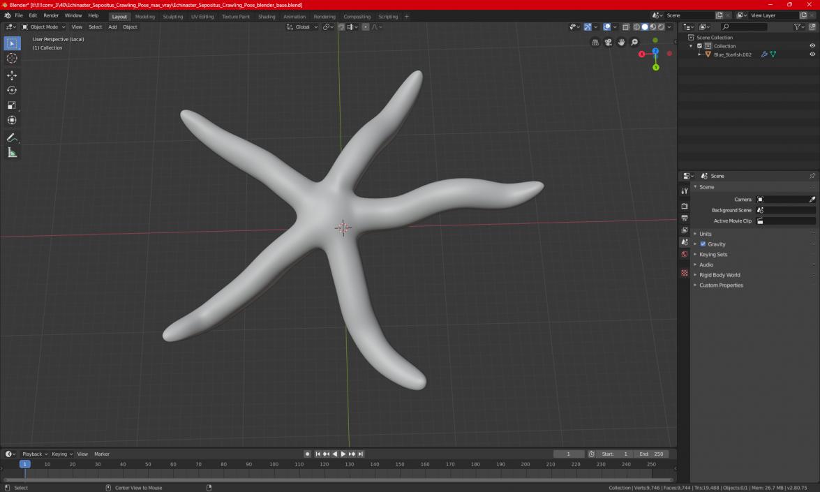 3D Tan Starfish Crawling Pose