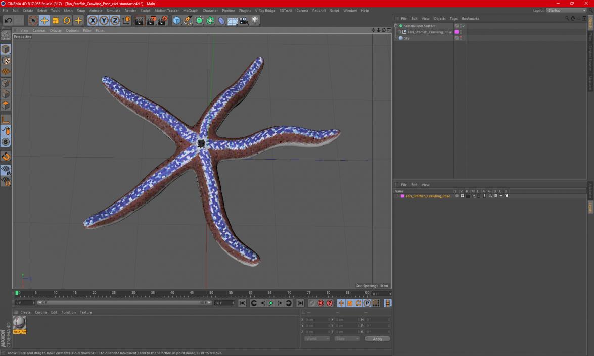 3D Tan Starfish Crawling Pose