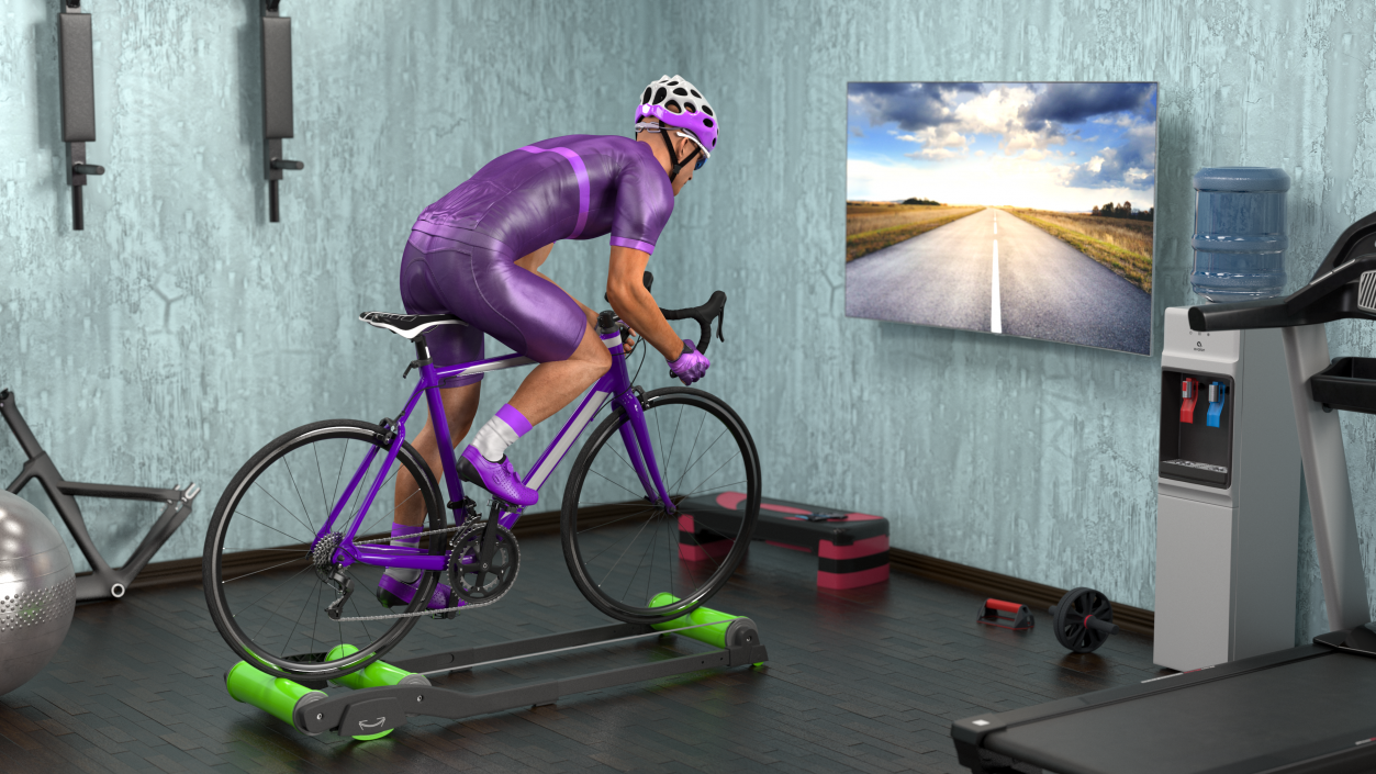 3D model Bicyclist Riding Roller Trainer Platform