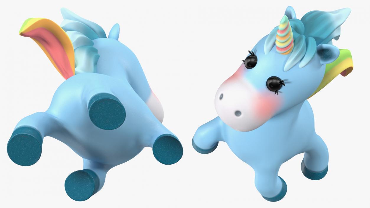 3D Blue Cartoon Unicorn Jumping Pose model