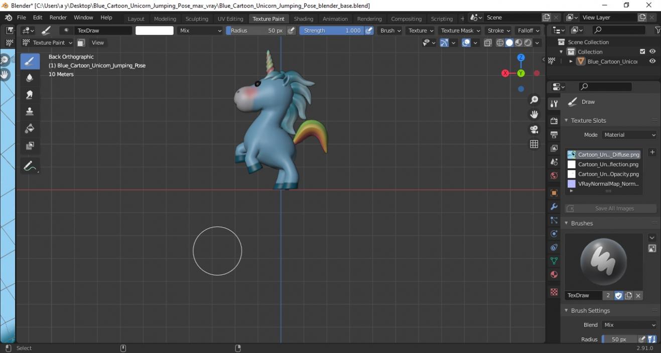 3D Blue Cartoon Unicorn Jumping Pose model