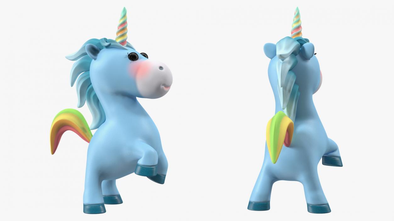 3D Blue Cartoon Unicorn Jumping Pose model