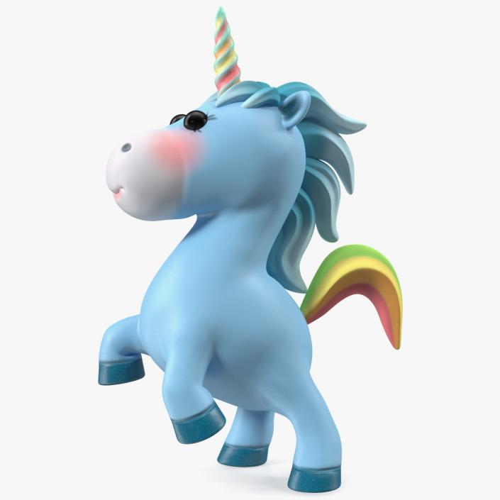 3D Blue Cartoon Unicorn Jumping Pose model