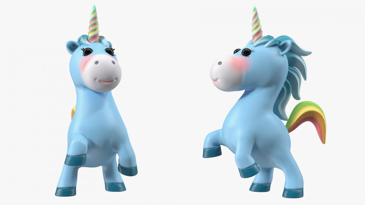 3D Blue Cartoon Unicorn Jumping Pose model