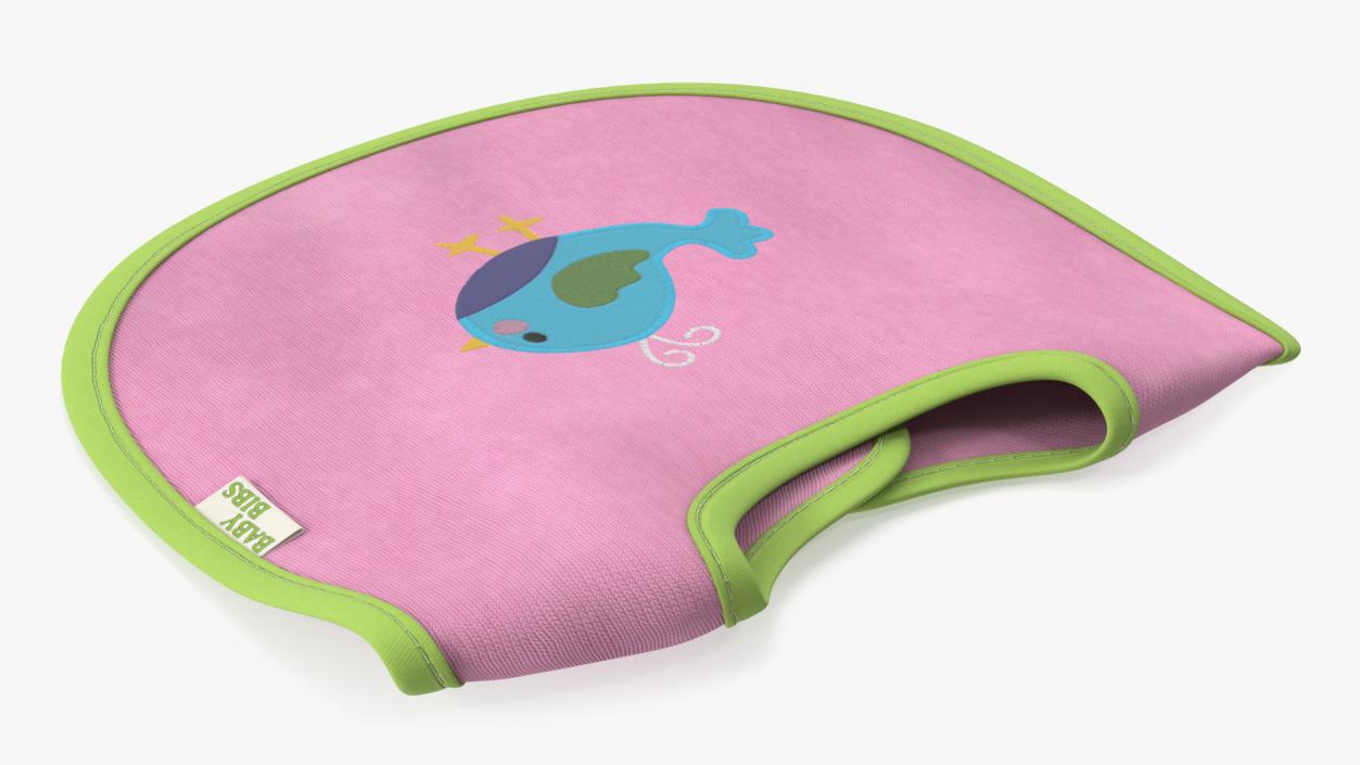 3D Pink Baby Bib with Bird model