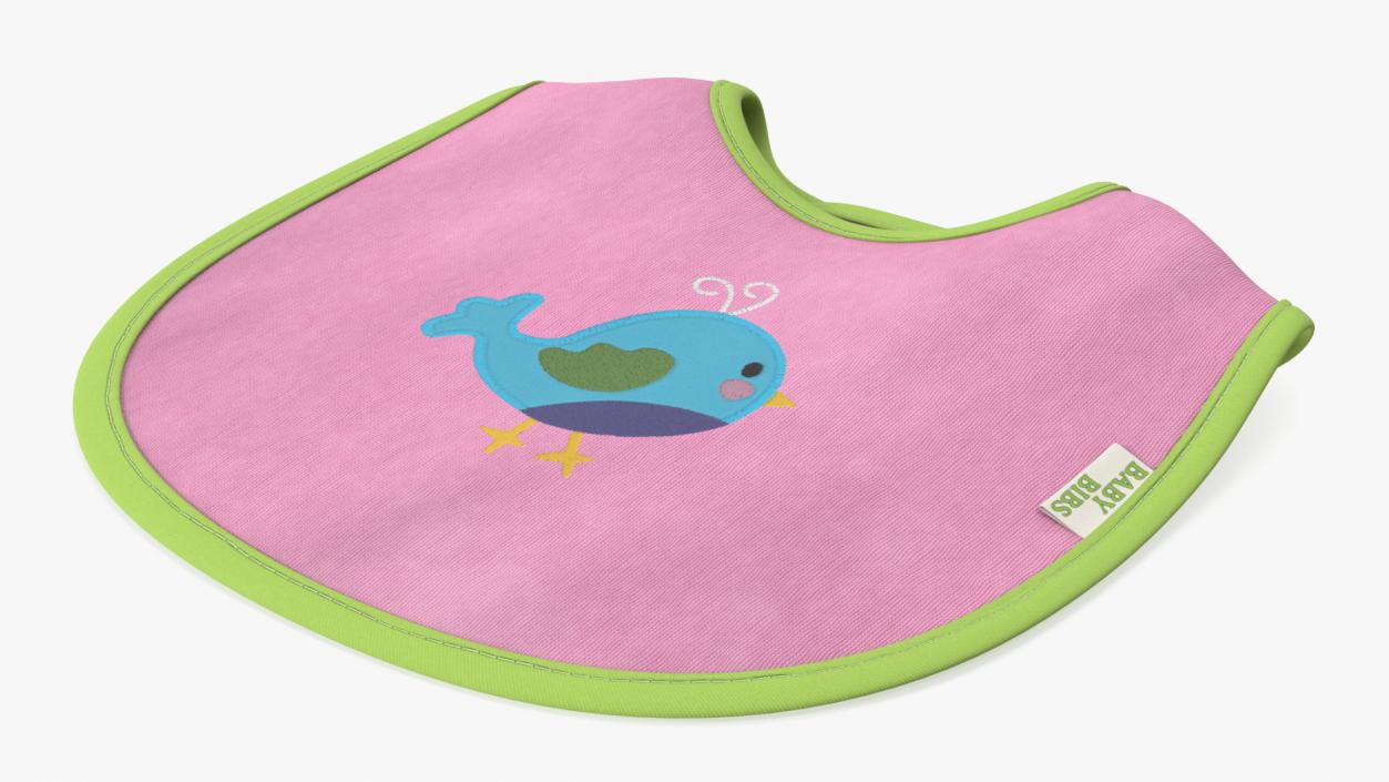 3D Pink Baby Bib with Bird model