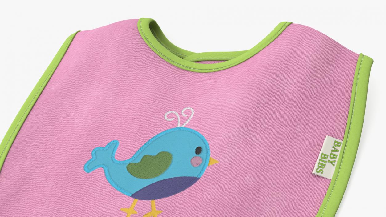 3D Pink Baby Bib with Bird model