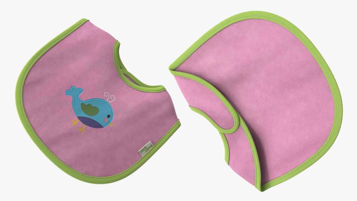 3D Pink Baby Bib with Bird model