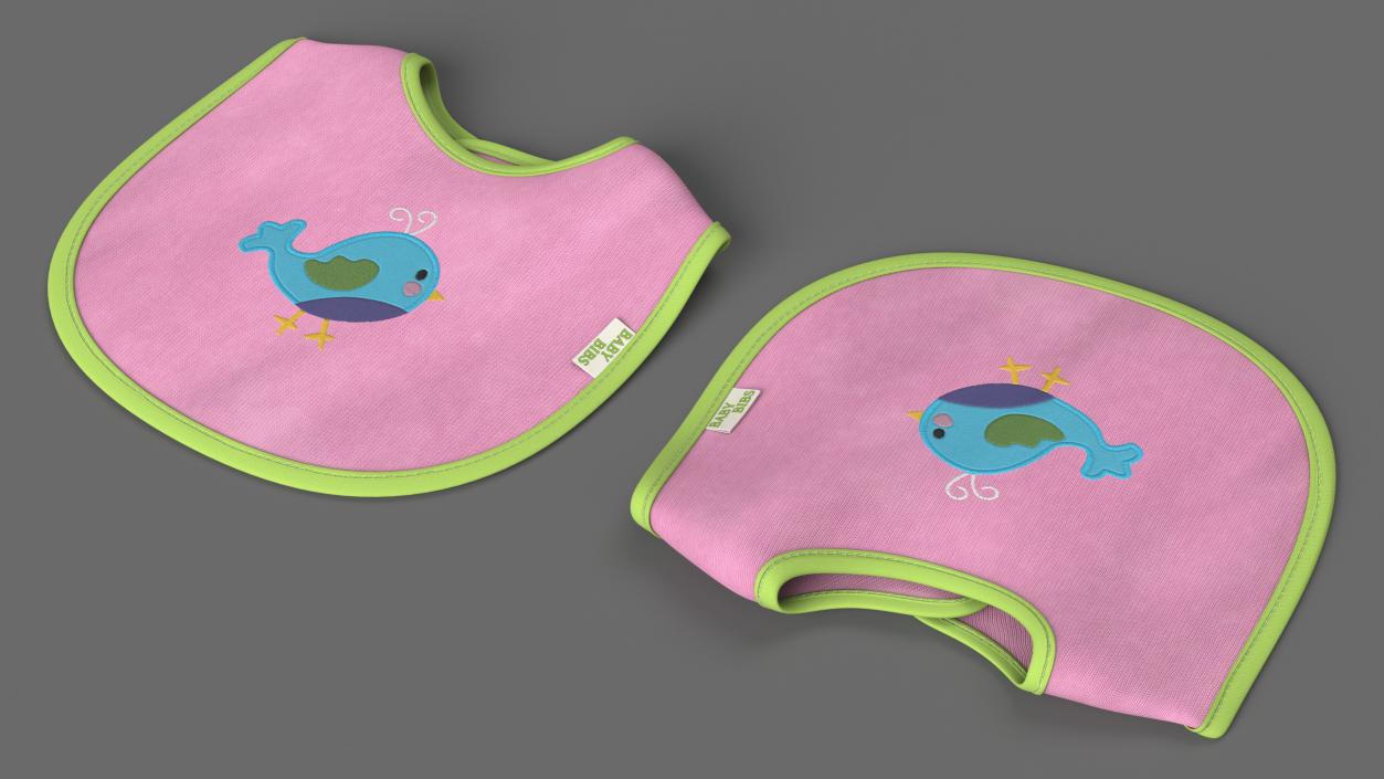 3D Pink Baby Bib with Bird model