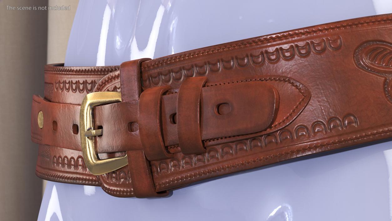 3D Western Gun Belt with Holster Leather Brown model