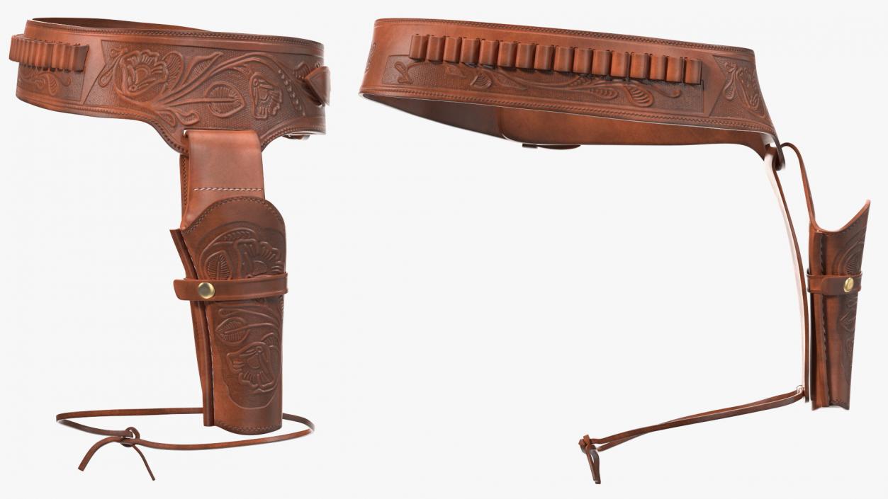 3D Western Gun Belt with Holster Leather Brown model