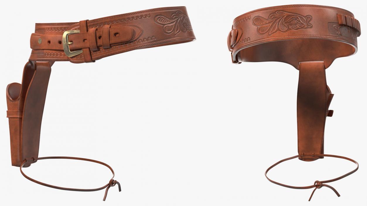 3D Western Gun Belt with Holster Leather Brown model