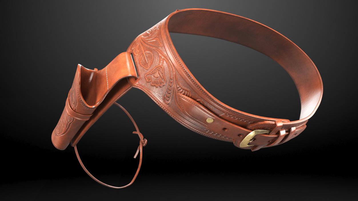 3D Western Gun Belt with Holster Leather Brown model