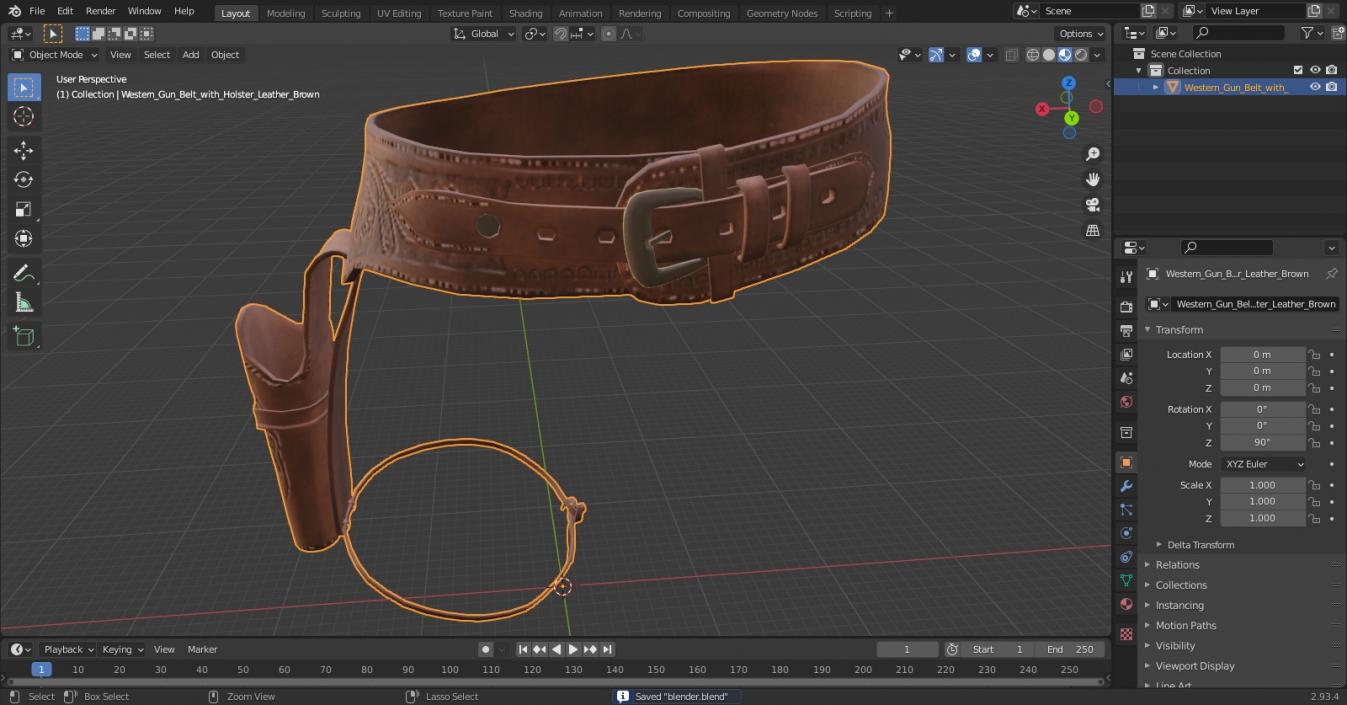 3D Western Gun Belt with Holster Leather Brown model