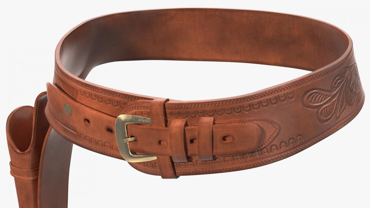 3D Western Gun Belt with Holster Leather Brown model