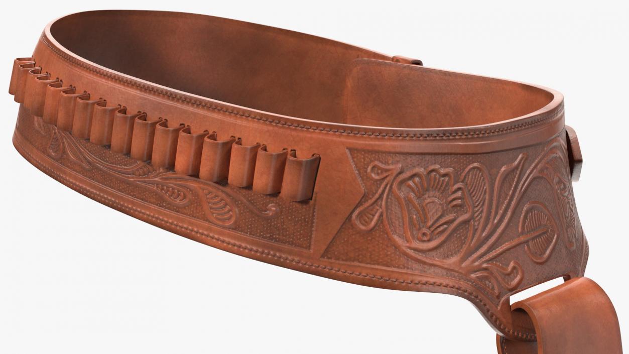 3D Western Gun Belt with Holster Leather Brown model