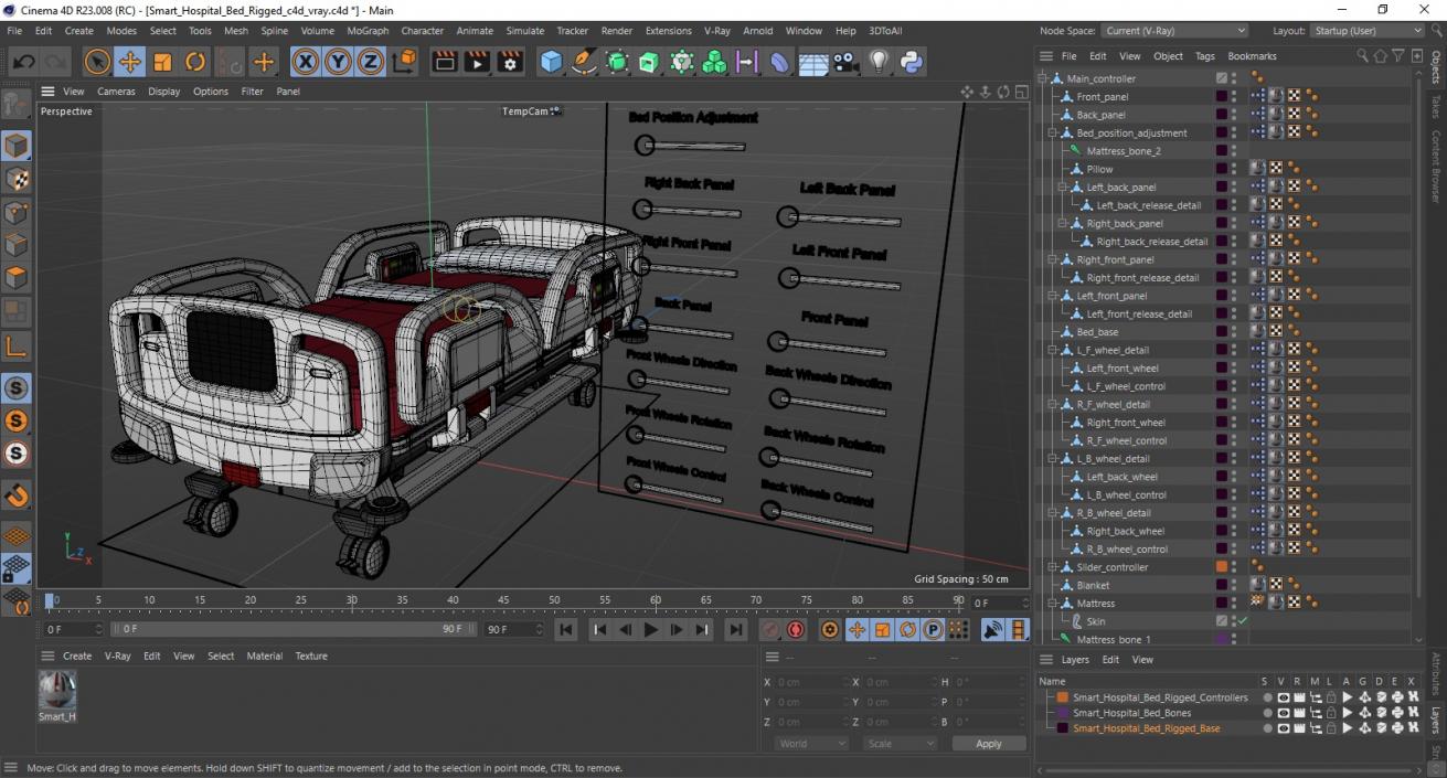 Smart Hospital Bed Rigged for Cinema 4D 3D model