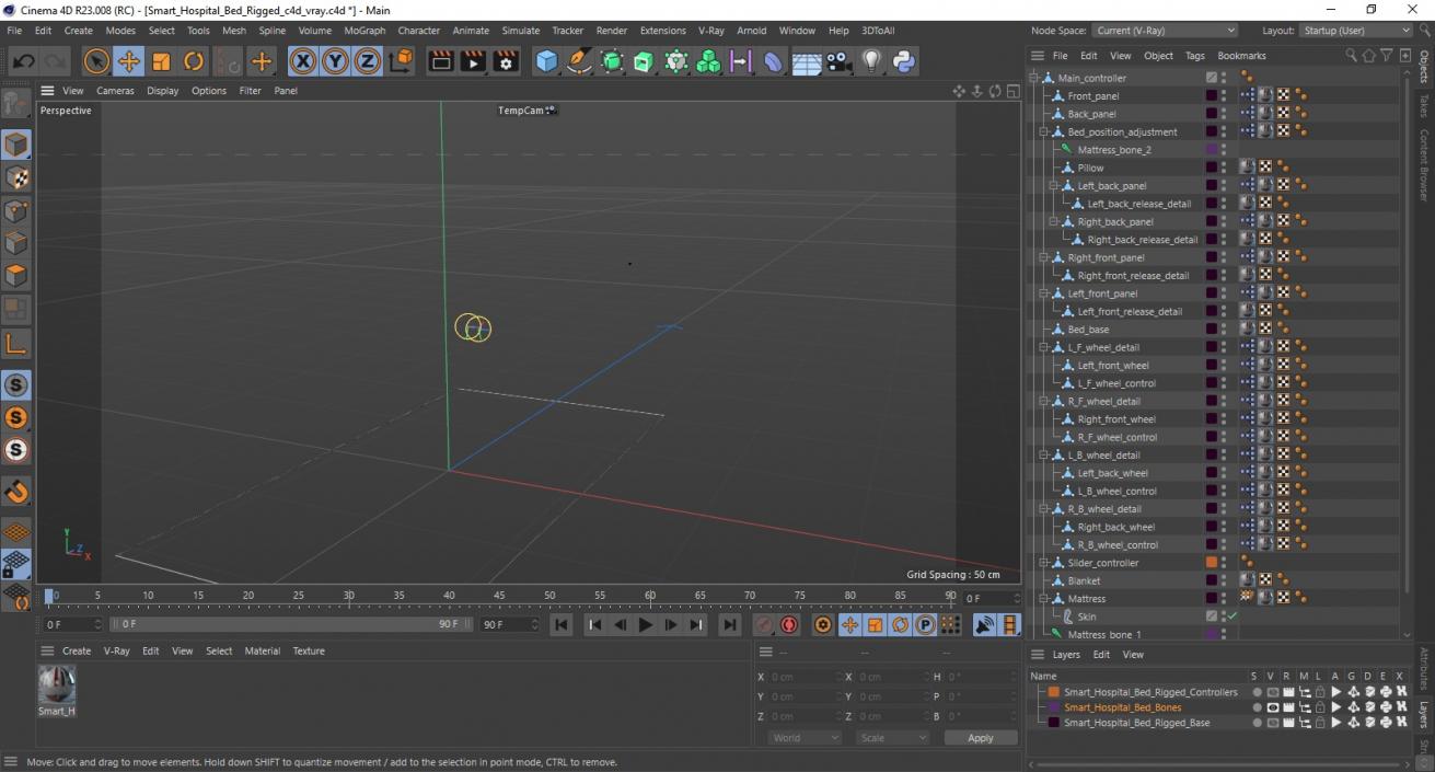 Smart Hospital Bed Rigged for Cinema 4D 3D model