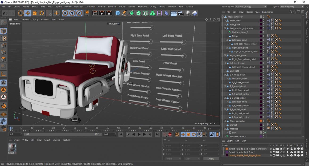 Smart Hospital Bed Rigged for Cinema 4D 3D model