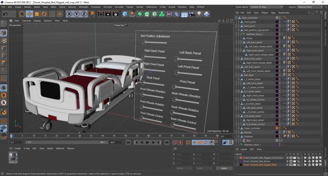 Smart Hospital Bed Rigged for Cinema 4D 3D model