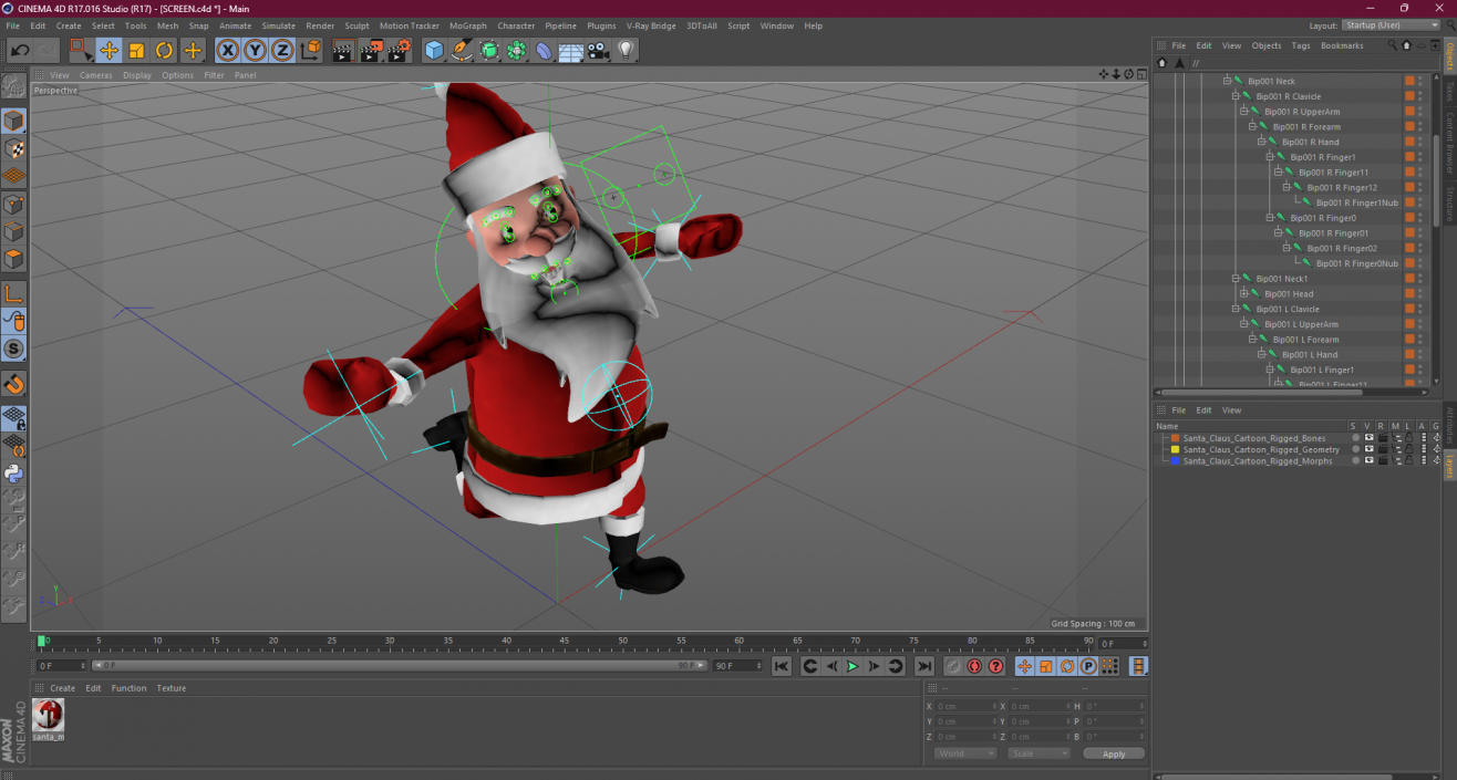 3D model Santa Claus Cartoon Rigged for Cinema 4D