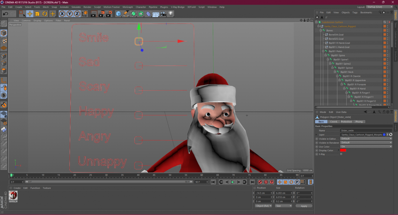 3D model Santa Claus Cartoon Rigged for Cinema 4D