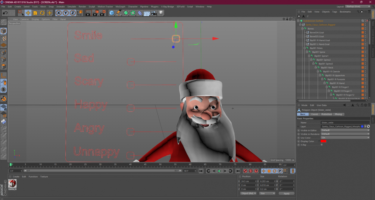 3D model Santa Claus Cartoon Rigged for Cinema 4D