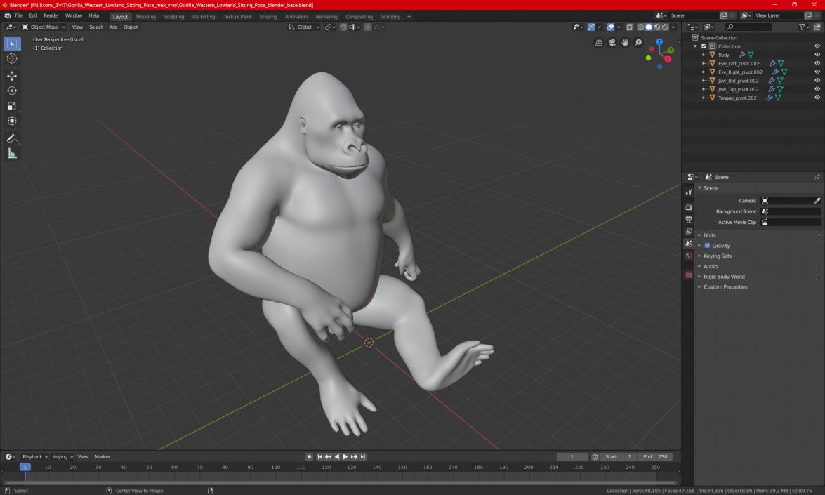 3D Gorilla Western Lowland Sitting Pose