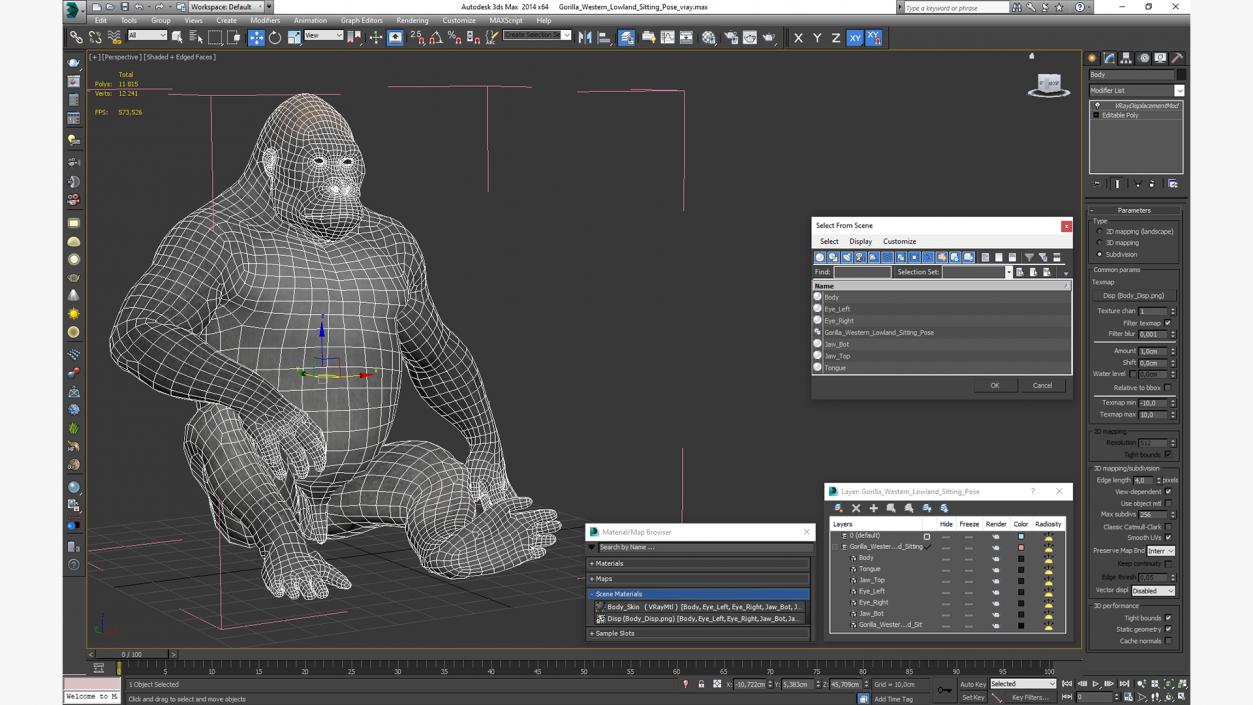 3D Gorilla Western Lowland Sitting Pose