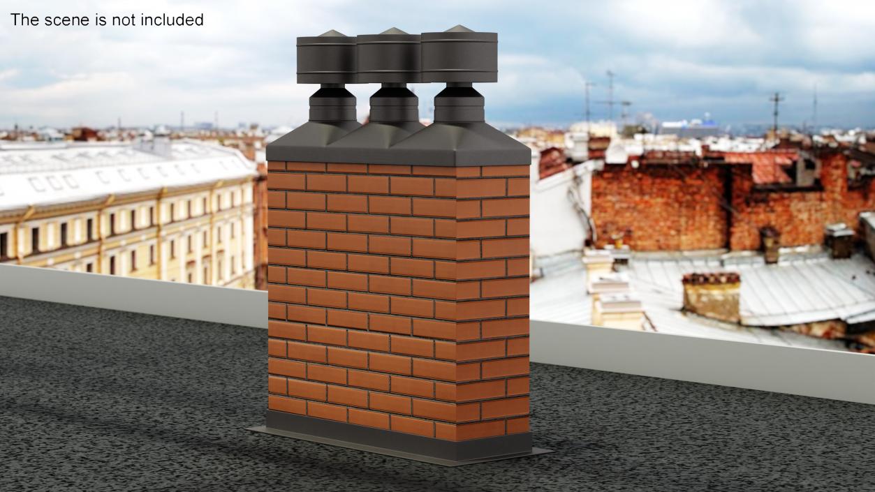 3D model Brick Triple Chimney