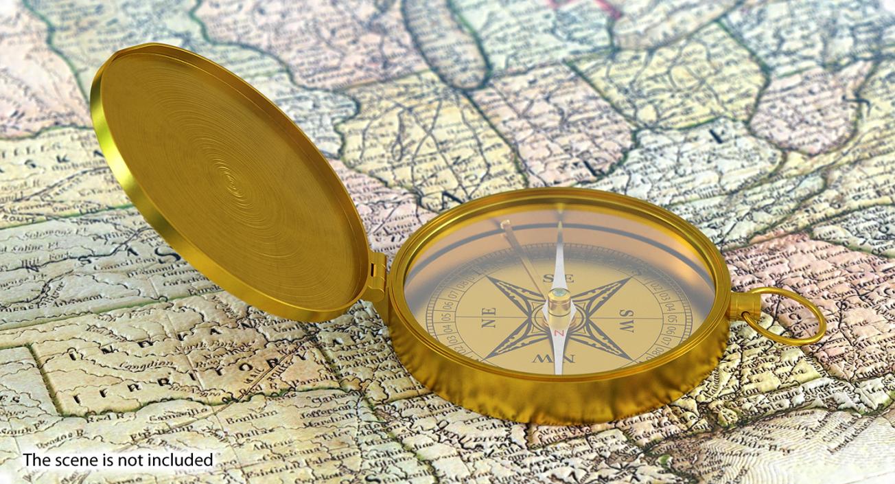 3D Vintage Brass Compass