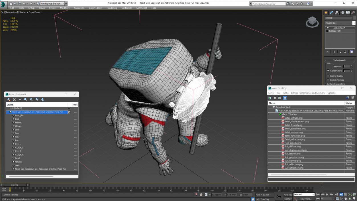 Next Gen Spacesuit on Astronaut Crawling Pose Fur 3D model