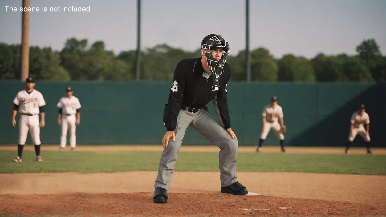 Baseball Umpire with Protective Mask Ready Pose 3D