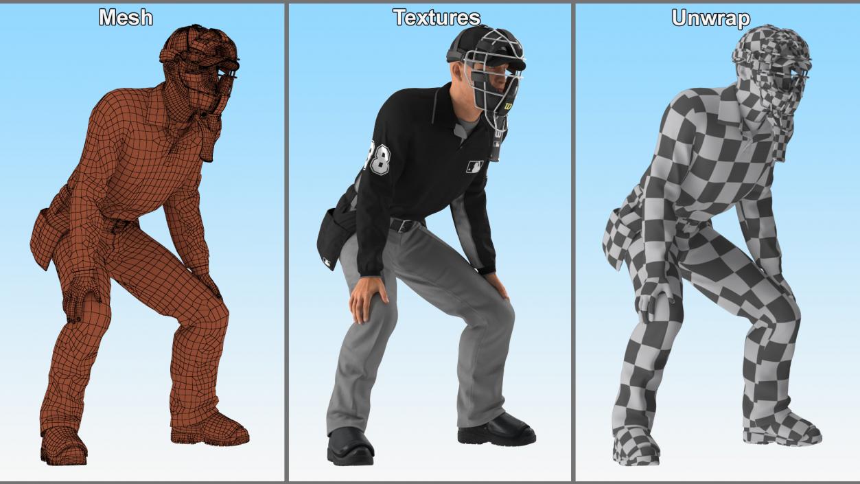 Baseball Umpire with Protective Mask Ready Pose 3D