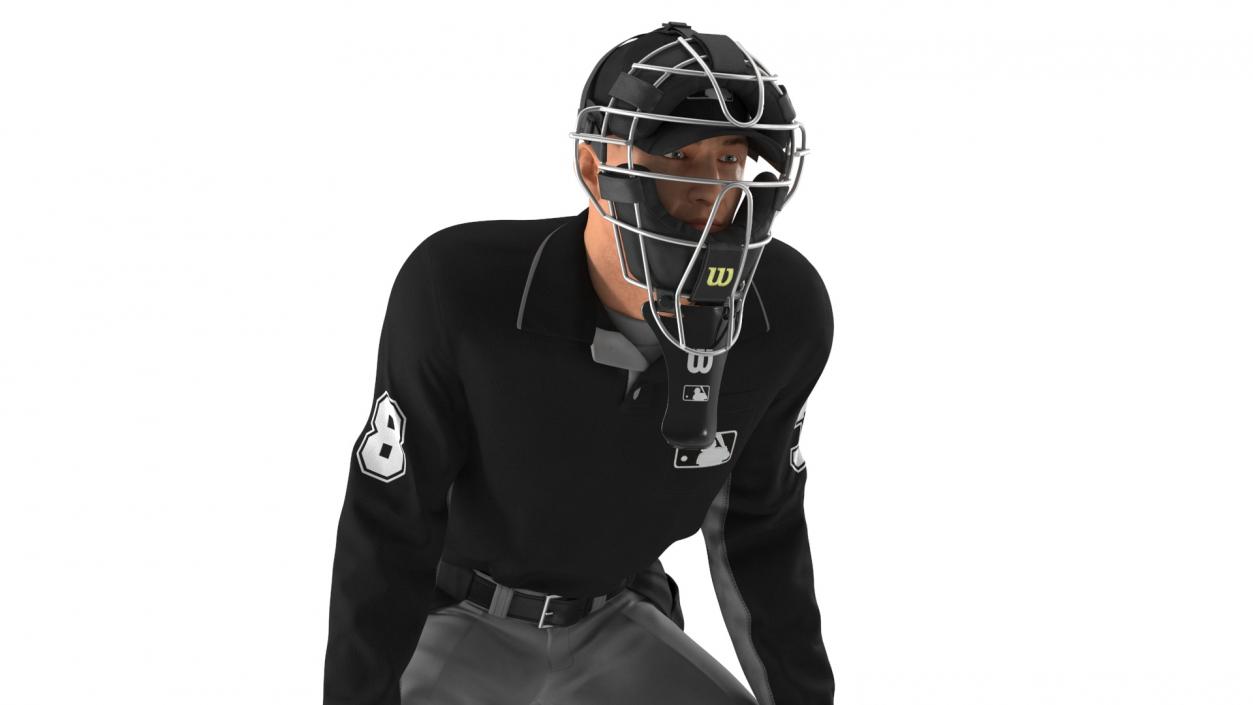 Baseball Umpire with Protective Mask Ready Pose 3D