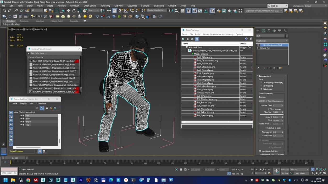 Baseball Umpire with Protective Mask Ready Pose 3D