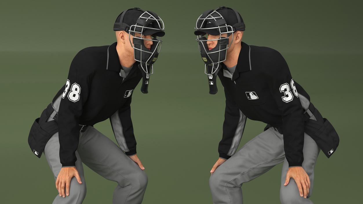 Baseball Umpire with Protective Mask Ready Pose 3D