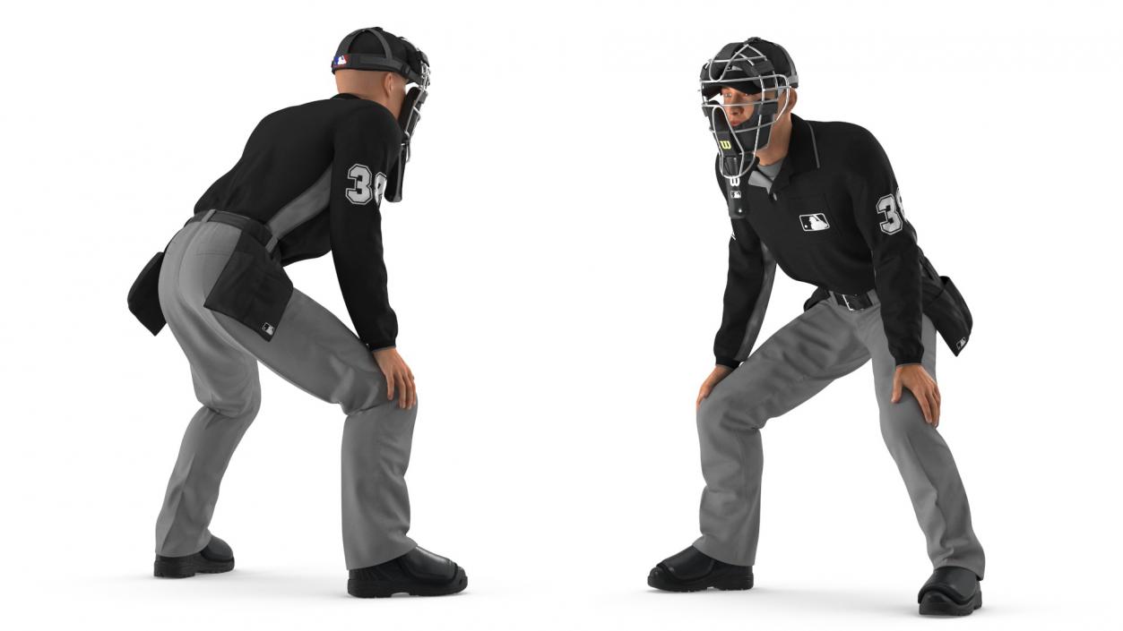 Baseball Umpire with Protective Mask Ready Pose 3D