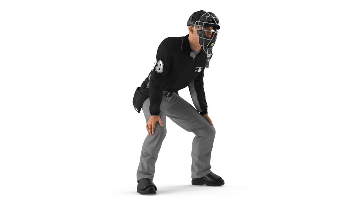 Baseball Umpire with Protective Mask Ready Pose 3D