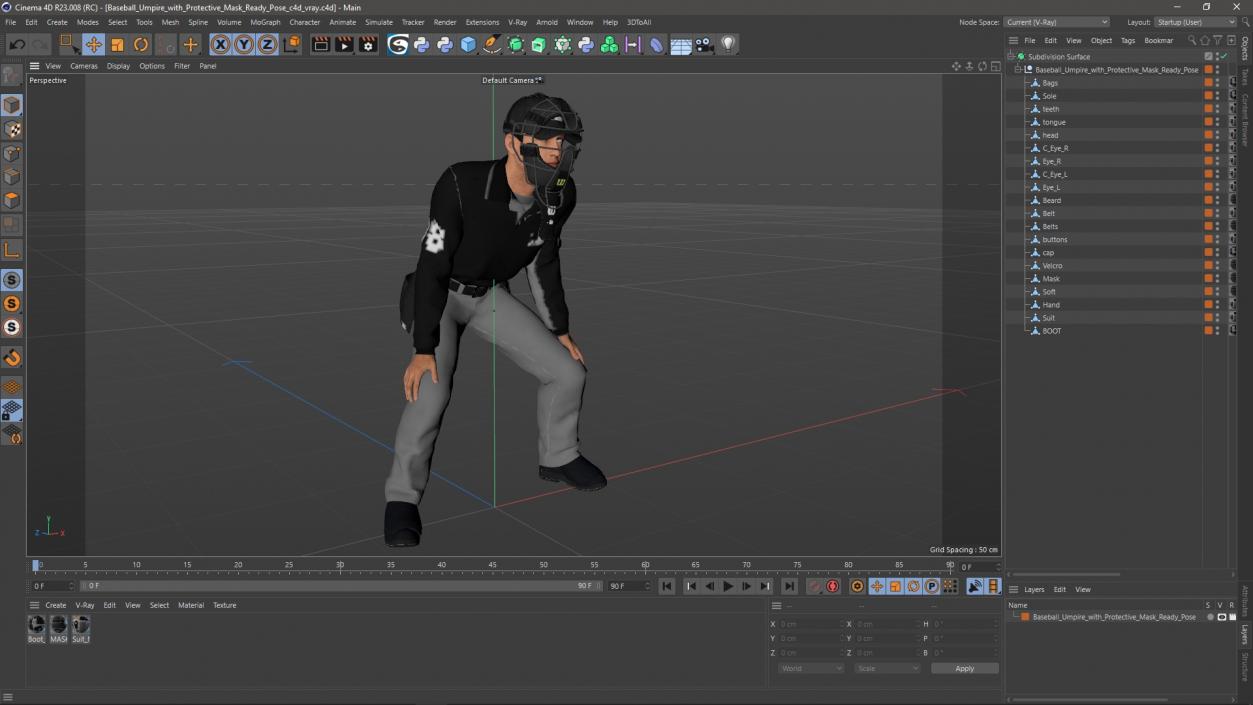 Baseball Umpire with Protective Mask Ready Pose 3D