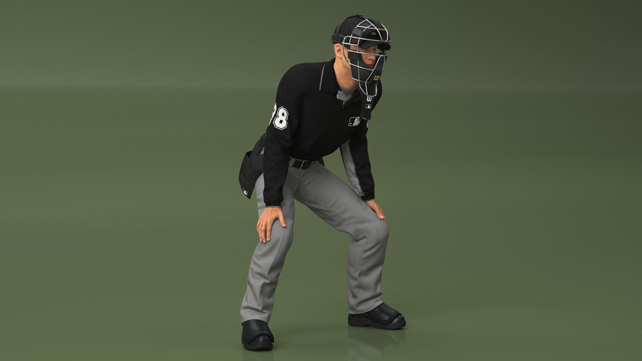 Baseball Umpire with Protective Mask Ready Pose 3D