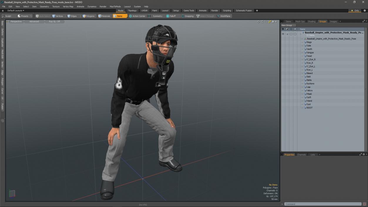 Baseball Umpire with Protective Mask Ready Pose 3D